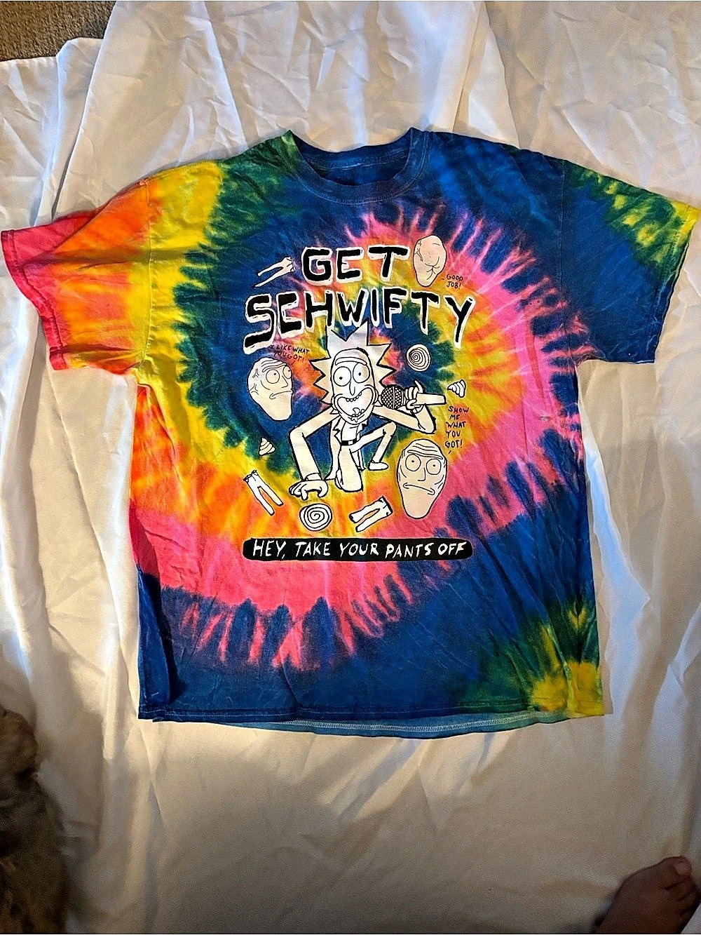 Rick and Morty Get Schwifty Tie-Dye Graphic Tee Blue Pink Size XL